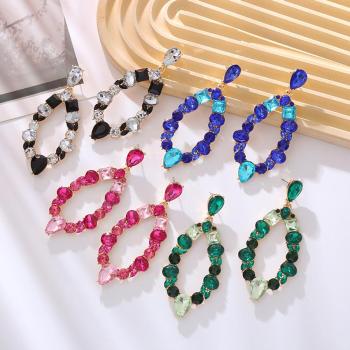 one pair new stylish 4 colors contrast color rhinestone earrings(length:7.7cm)