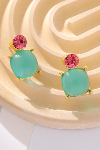 one pair new stylish square resin rhinestone decor earrings(length:2.1cm)