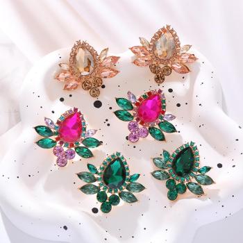 one pair new stylish 3 colors geometric rhinestone decor earrings(length:3.6cm)