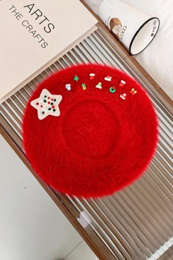 one pc stylish new 4 colors christmas resin decor plush beret 56-58cm
