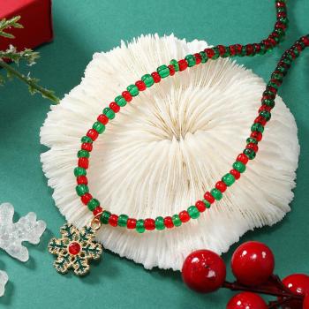 one pc christmas beaded snowflake pendant necklace( length:45+5cm)