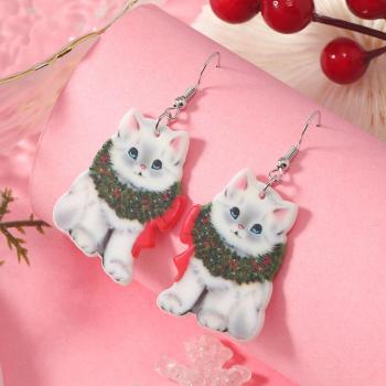 one pair christmas acrylic cat pendant earrings( length:6.2cm)#1
