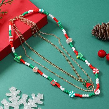 one pc christmas multi-layer chain alloy necklace( length:36+6cm)