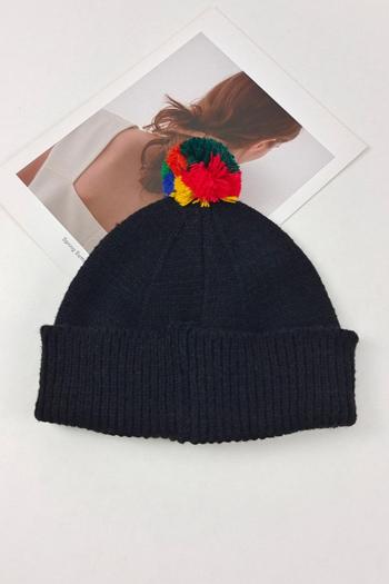 one pc stylish new solid color fur ball knitted beanie 56-58cm
