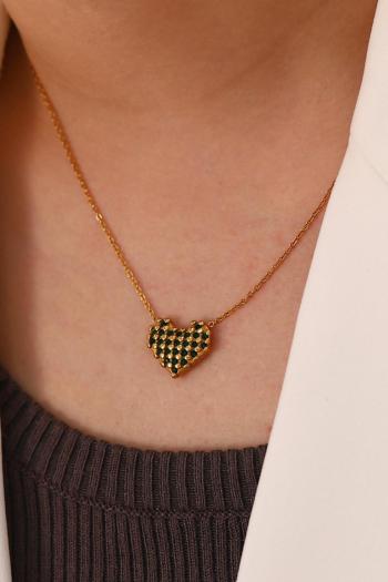 one pc stylish heart shaped pendant rhinestone stainless necklace(length:40+5cm)