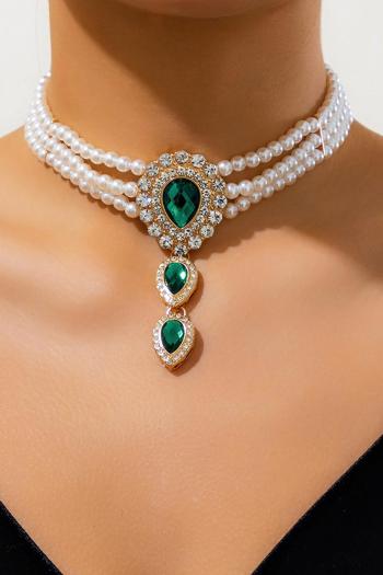 one pc stylish new retro pearl chain rhinestone decor necklace(mixed length)