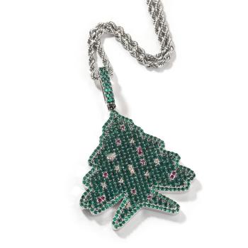 one pc rhinestones christmas tree pendant necklace#1(length:60cm)
