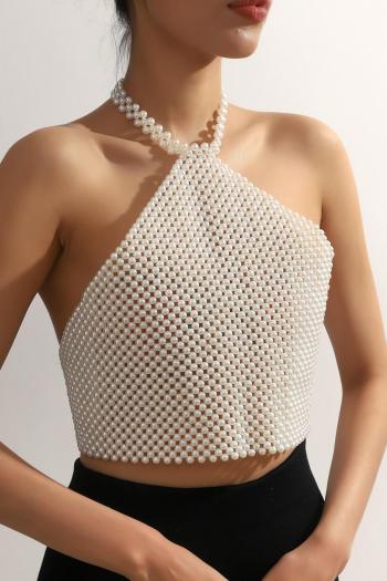 new stylish sexy pearl halter neck backless body chain vest