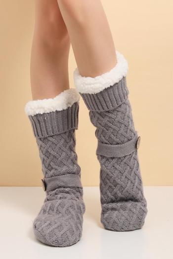 one pair new stylish solid color thicken warm crew socks