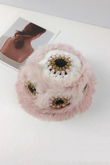 one pc stylish new 4 colors plush crochet flower warm bucket hat 56-58cm