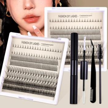 eight rows new with glue accessories synthetic cross false lashes(mixed length)