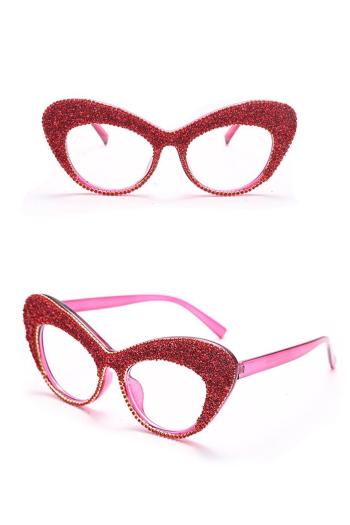 one pc stylish new 4 colors rhinestone decor cat eye frame plain glasses