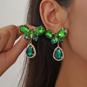 one pair butterfly shape rhinestones alloy earrings( length:5cm)