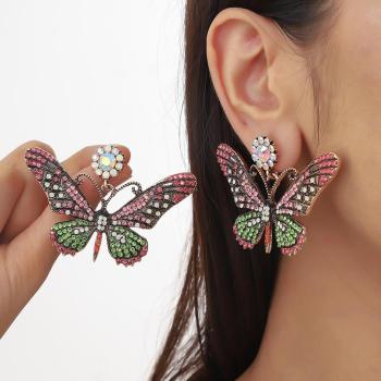 one pair colorful rhinestone butterfly alloy earrings( length:4.7cm)