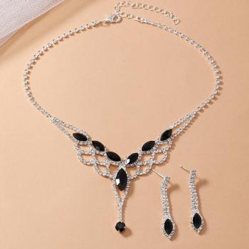 two pc rhinestone hollow alloy earrings necklace(mixed length)