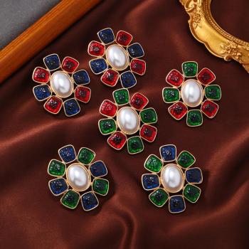 one pair resin gem pearl alloy earrings( length:4.5cm)