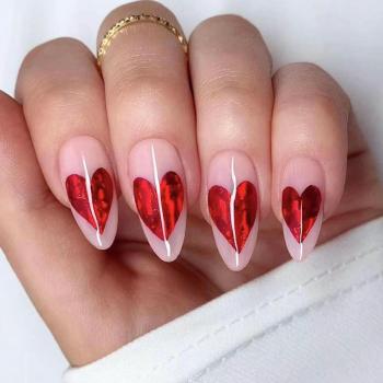 24 pcs valentine's day red heart shape fake nails x3 boxes(with 3 pcs tapes)