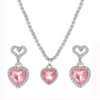 two pc rhinestones heart shape pendant alloy earrings necklace(mixed length)