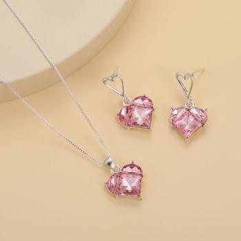 two pc heart shape pendant alloy earrings necklace(mixed length)