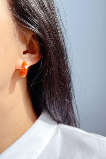 one pair new stylish rhinestone decor dripping oil orange earrings(width:2cm)
