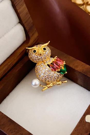 one pc rhinestone pearl owl all-match copper brooches(width:2.3cm)