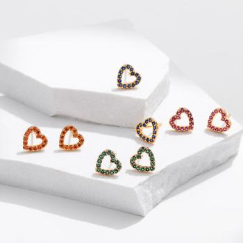 one pair orange rhinestone hollow heart shape copper earrings(length:1cm)