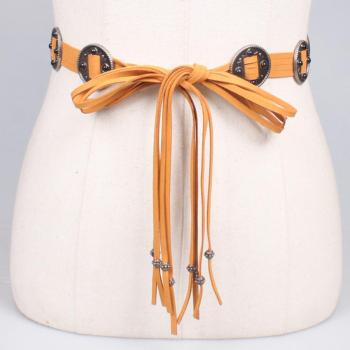 one pc bohemia orange alloy decor suede fabric belt(length:152cm, width:3.7cm)