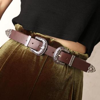 one pc stylish new 3color pu double alloy buckle  belt(length:100cm,width:2.9cm)