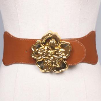 one pc stylish new pu flower alloy buckle stretch belt(length:75cm,width:8cm)