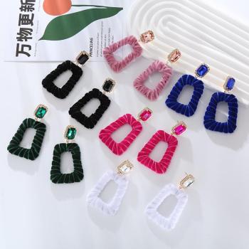 one pair new stylish 6 colors geometric velvet pendant earrings(length:6.7cm)