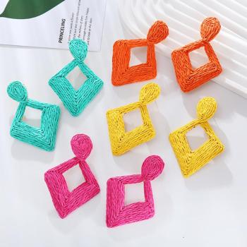 one pair new stylish 4 colors solid color weave rhombus earrings(length:7.9cm)