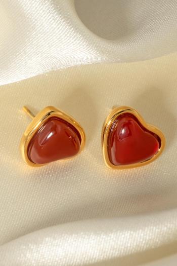 one pair new stylish heart shape resin stainless steel earrings(width:1.2cm)