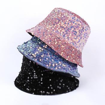 one pc stylish new 5 colors sequin decor outdoor bucket hat 56-58cm