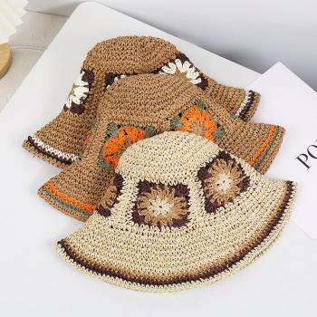 one pc stylish new 3 colors weave flower beach straw hat 56-58cm