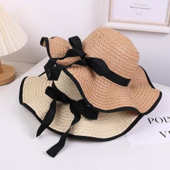 one pc stylish new wave edge bow decor beach straw hat 56-58cm