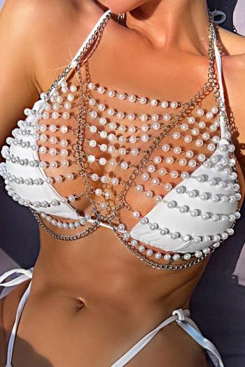 sexy pearl decor metallic chain bikini accessories body jewelry(no underwear)