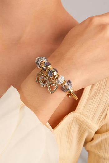 one pc stylish rhinestone heart pendant stainless steel bracelet(length:20.5cm)
