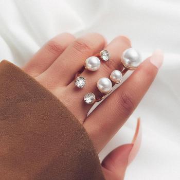 one pc stylish new rhinestones pearl opening design alloy ring(width:1.7cm)