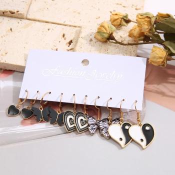 five pairs stylish heart shape butterfly pendant alloy earrings(mixed length)
