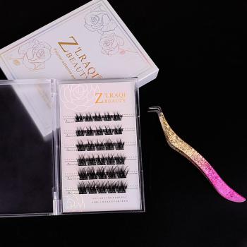 six rows self-adhesive segmented with tweezers false eyelashes with box(mixed length)