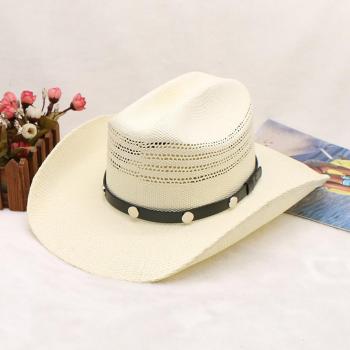 one pc stylish new solid color belt decor straw hat 58-60cm