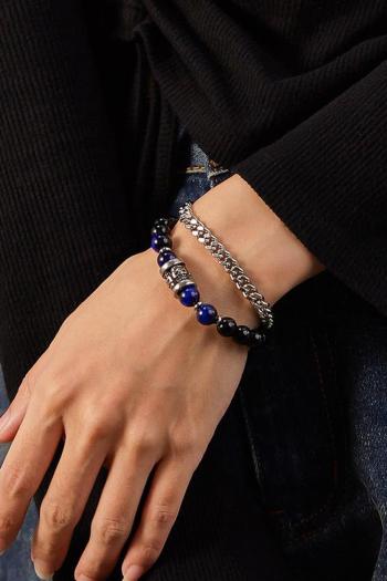 one pc stylish double layer black onyx tiger eye stone stainless steel bracelet
