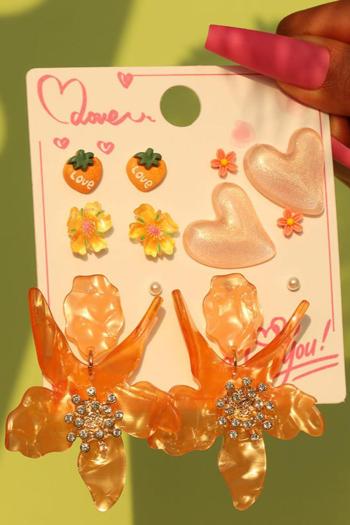 six pair new stylish 6 colors acrylic rhinestone flower heart alloy earrings