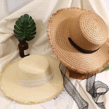 one pc stylish new lace streamer summer outdoor beach straw hat 54-58cm