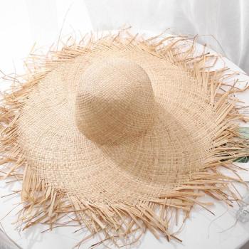 one pc stylish solid color  beach summer outdoor round top straw hat 54-58cm