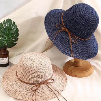 one pc summer crochet breathable foldable stylish beach straw hat 56-58cm