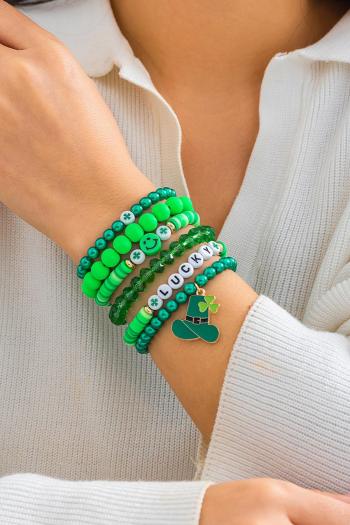one set of fashionable mixed color multi-leaf clover letter bracelets