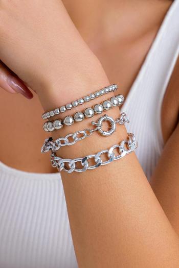 one set of fashionable punk style geometric ball multi-layer chain stacking bracelet