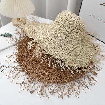 one pc pure color stylish all-matched round top beach straw hat 54-58cm