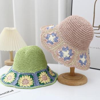 one pc new stylish flower crochet hollow out beach bucket hat 52-56cm